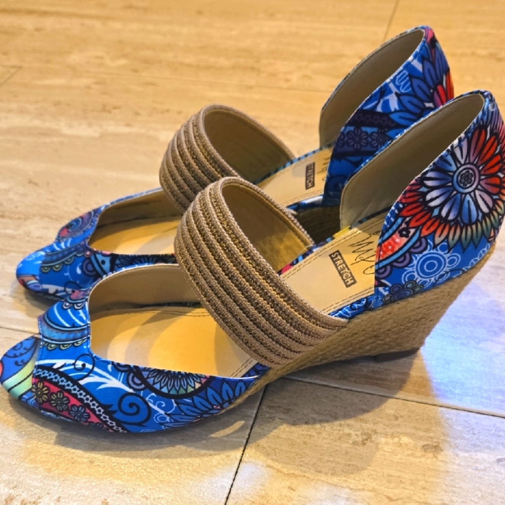 Impo Stretch Veneer Espadrille Wedge Peep Toe Sandals